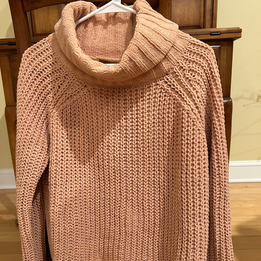POL Clothing Dusty Rose Pink Chunky Knit Cowl Neck Sweater JUF72